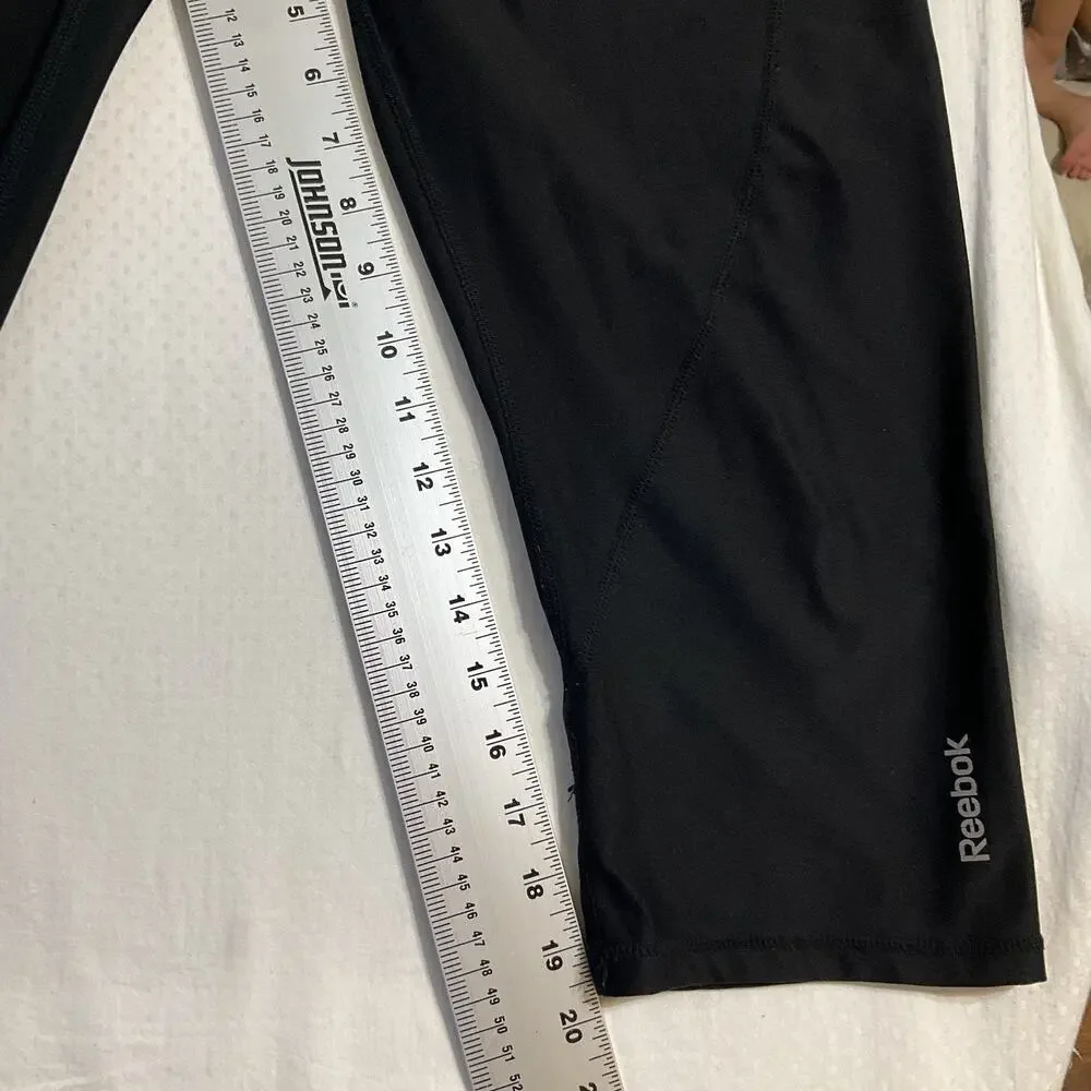 Reebok Women Activewear Pants M Black Yoga Capri Legging Logo 20